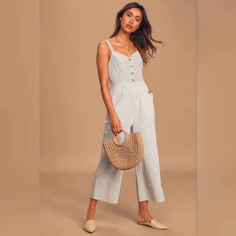 White Striped Jumpsuit - Picture 3 of 6